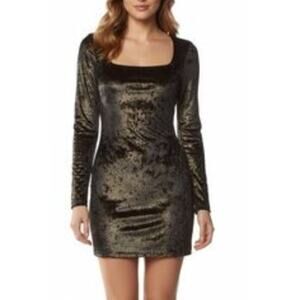 Reformation Wahl Gold Metallic Mini Dress Square Neck Formal Date Night Holiday
